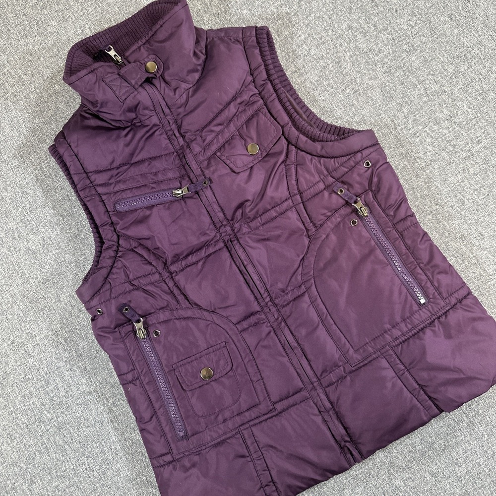 Vanity Womens Small Purple Puffer Vest Quilted Zip Snap Pockets Jacket